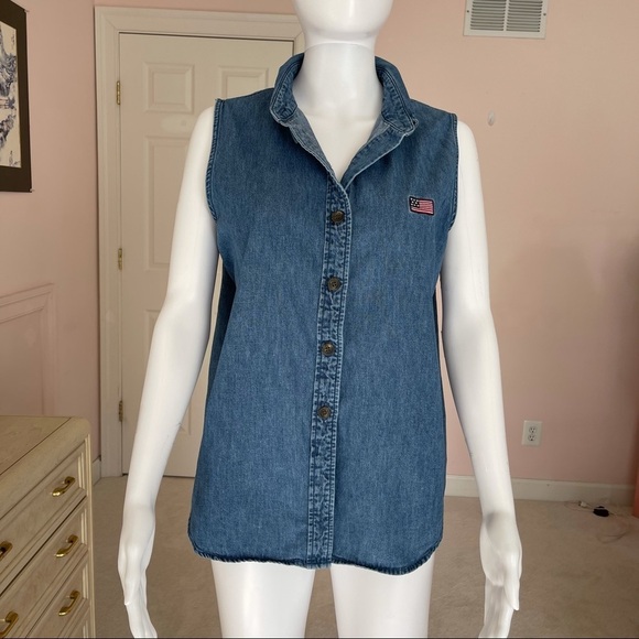 Marsh Landing Tops - Marsh Landing Blues Women’s Denim Sleeveless Top size Large